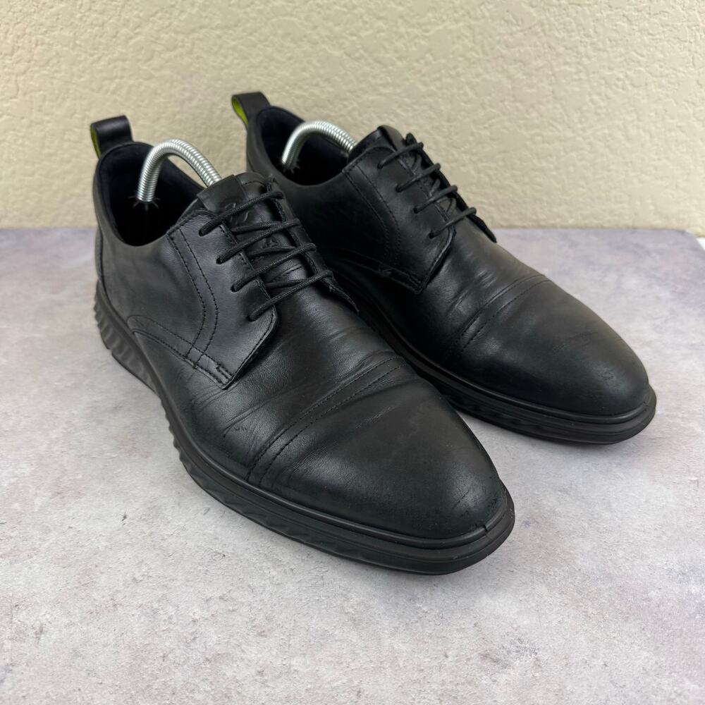 ECCO ST.1 Hybrid Mens 10-10.5 Black Leather Cap Toe Derby Dress Shoes EU 44